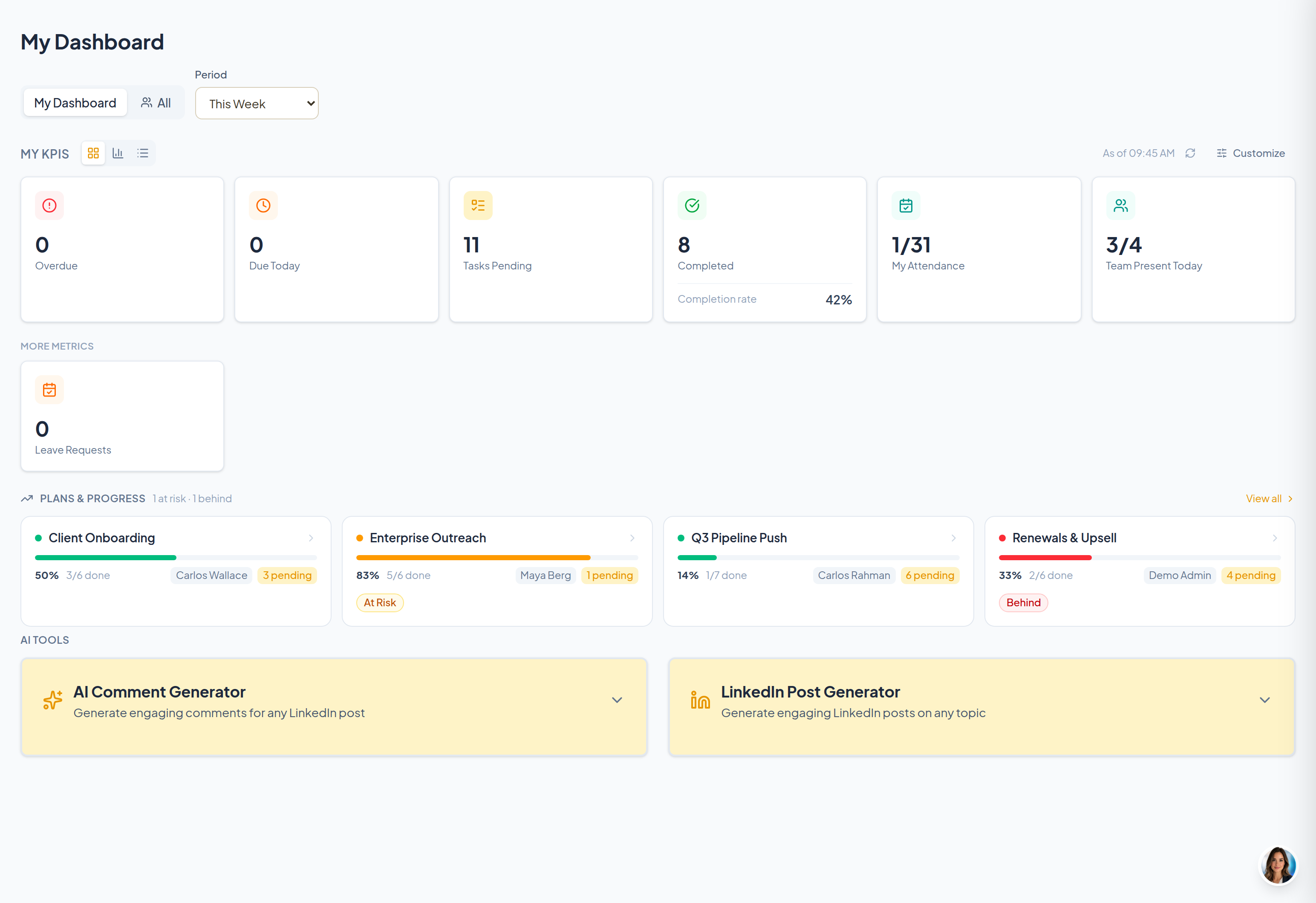 The Clospad company dashboard